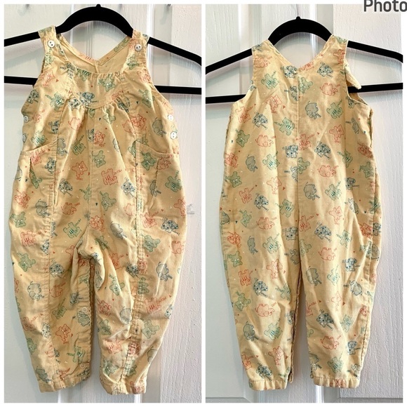 Vintage Healthtex corduroy overalls jumpsuit romper animal print gender neutral - Picture 1 of 7